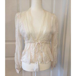 Fate Long Sleeve Lace Blouse White with Pink Detailing Size Medium